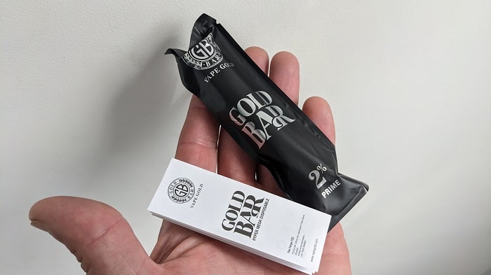 Inside the carton of the Gold Bar disposable vape