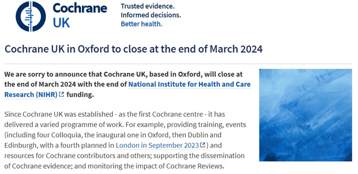 cochrane uk closing