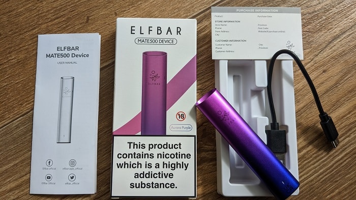 Inside the box of Elfbar Mate 500 device