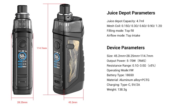 jackaroo 18650 pod specs