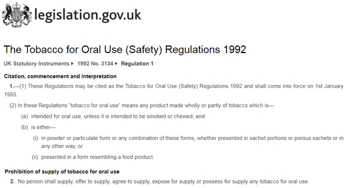 oral tobacco ban 1992