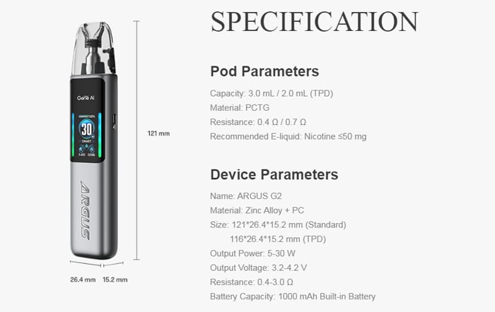 argus g2 specs